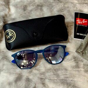 NEW Ray-Ban RB3539 Erika Metal Sunglasses Matte Blue/Blue Light Grey Mirror